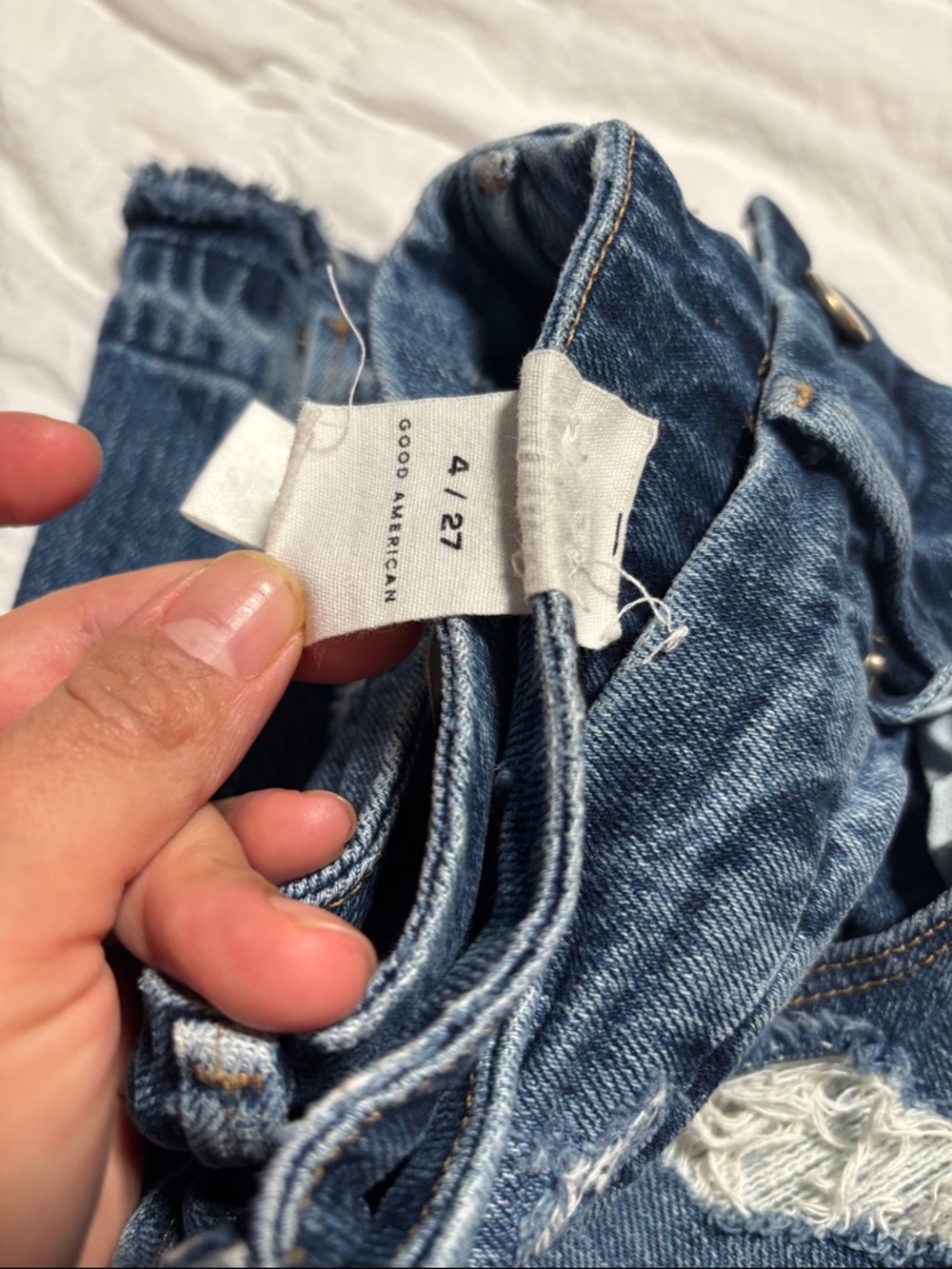 Good American Distressed Dark Blue Boyfriend Jeans - Picture 9 of 9
